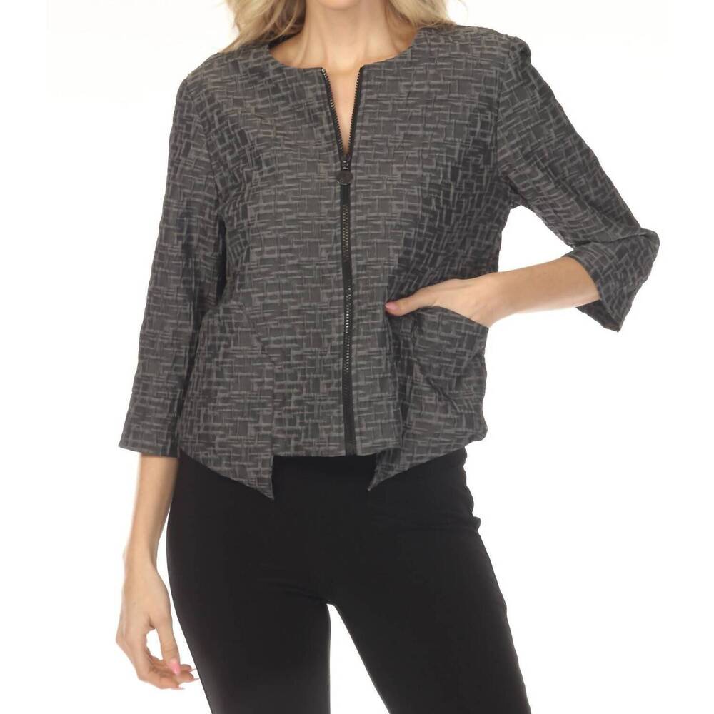 NEW JOSEPH RIBKOFF textured zip front 3/4 sleeve jacket in grey